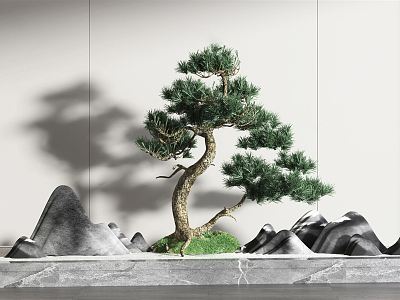 New Chinese style landscape sketch pine stone ornaments combination model