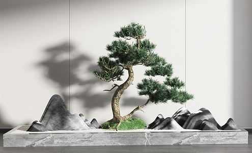 New Chinese style landscape sketch pine stone ornaments combination 3d model