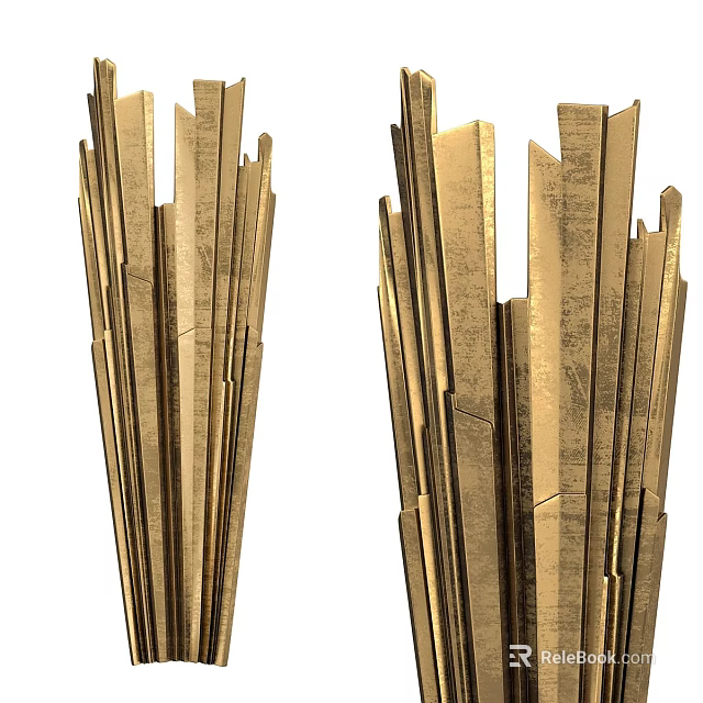 Abstract Metal Sculptures With Golden Vertical Stripes Modern Art Decorative Pieces 3d model 