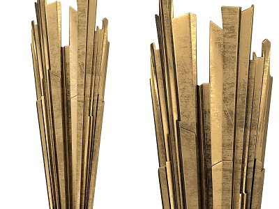 Abstract Metal Sculptures With Golden Vertical Stripes Modern Art Decorative Pieces 3d model
