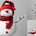 Cute Snowman Doll With Red And Black Checkered Hat Scarf Red Buttons And Branch Arms