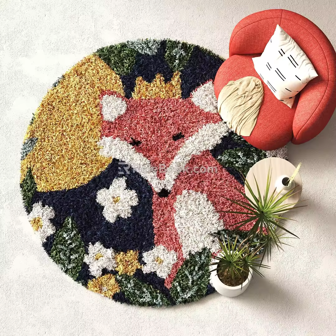 Modern Round Carpet Decorative Ornaments Plush Carpet 3d model