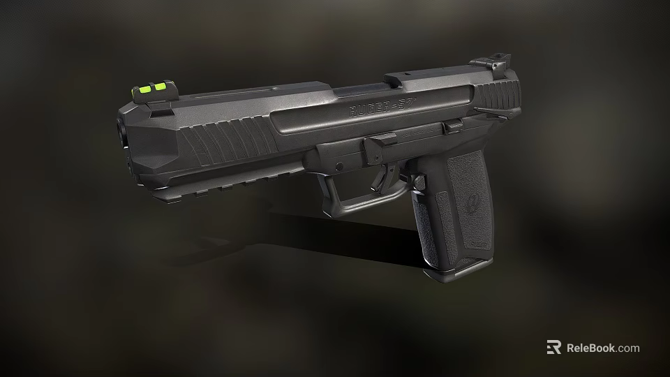 Man Holding Modern Black Pistol With Green Sight And Textured Grip 3d model 