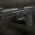 Man Holding Modern Black Pistol With Green Sight And Textured Grip