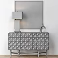 Elegant Modern White Console Table With Geometric Texture Gold Legs Table Lamp And Artwork 3d model