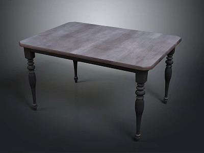 Vintage Style Wooden Table With Gray Tabletop And Decorative Turned Legs 3d model