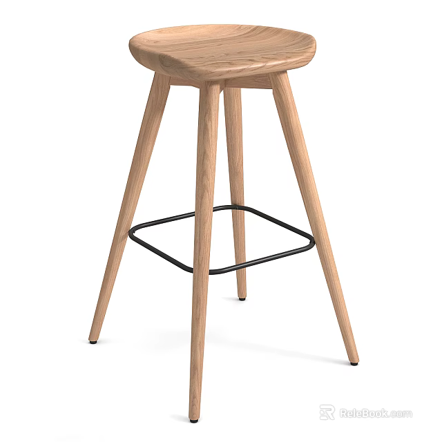 Modern Wooden Bar Stool With Thin Legs And Metal Footrest Design 3d model 