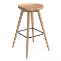 Modern Wooden Bar Stool With Thin Legs And Metal Footrest Design