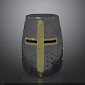 Medieval Knight Weapon Helmet with Silver Gold Accents Rivets and Cross Visor