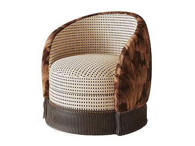 Elegant Single Sofa With Woven Beige Seat And Brown Fringe Round Design 3d model