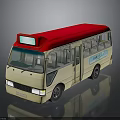Yellow City Bus with Red Roof Illuminated Top Sign and Blue Side Text Design