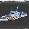 Coast Guard Yacht With Orange And White Stripes And Navigation Equipment