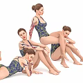 Women In Printed One Piece Swimwear Displaying Various Poses With Arm Patterns 3d model