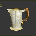 Shiny Modern Geometric Silver Pitcher With Wooden Handle And Orange Interior