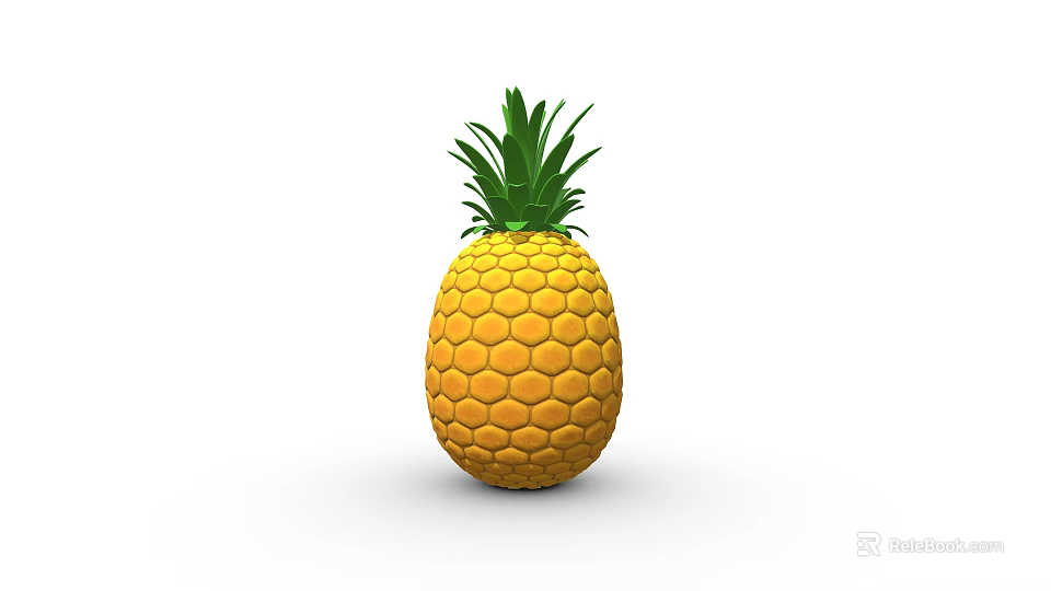 Fresh Juicy Pineapple With Green Leafy Top And Ripe Yellow Skin 3d model 