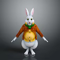 Cute White Rabbit Cartoon Character Wearing Brown Coat And Green Bow Tie