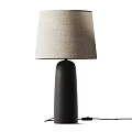 Two Modern Table Lamps with Beige and Grey Cylindrical Bases and Fabric Shades