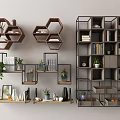 Modern Hexagonal And Metal Frame Bookcases With Multi Tiered Shelves Books Plants And Decor