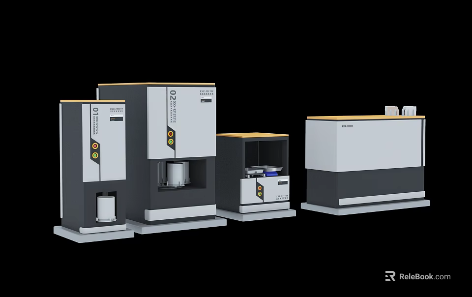 Modern Analytical Laboratory Equipment With Different Sizes And Control Panels 3d model