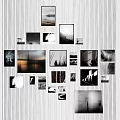 Black and White Photo Wall With Different Size Frames And Scenery People