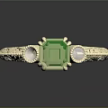 Gold Ring With Green Square Gemstone And White Stone Carved Pattern Design 3d model