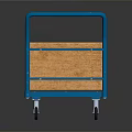 Sturdy Blue Frame Wooden Platform Handcart With Movable Wheels And Handle