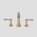 Golden Brass Bathroom Faucet With Two Handle Three Piece Design And Elegant Finish
