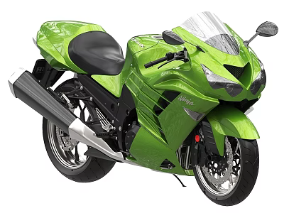 Green Sport Motorcycle With Streamlined Body Black Seat And Hayabusa Design 3d model