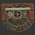 Vintage Typewriter with Red Base Black Keys and Round Reels Retro Mechanical Design