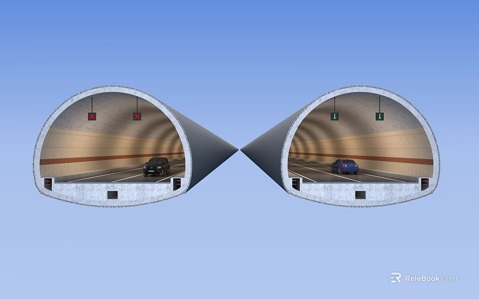 Two Way Traffic Tunnel With Vehicles Moving In Opposite Directions 3d model 