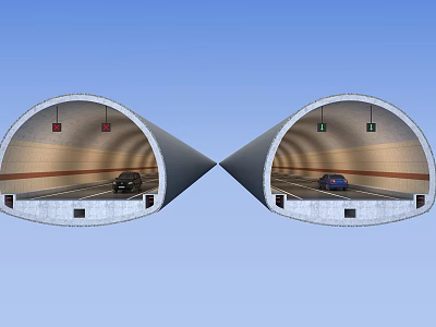 Two Way Traffic Tunnel With Vehicles Moving In Opposite Directions 3d model