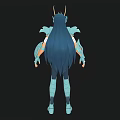 Blue Armored Game and Movie Character With Horned Headpiece and Shoulder Armor