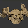 Golden 3D Mechanical Creature Character With Armored Body And Mechanical Arms