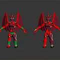 Two Red Dragons with Wings Standing as Mechanical Toy Figures