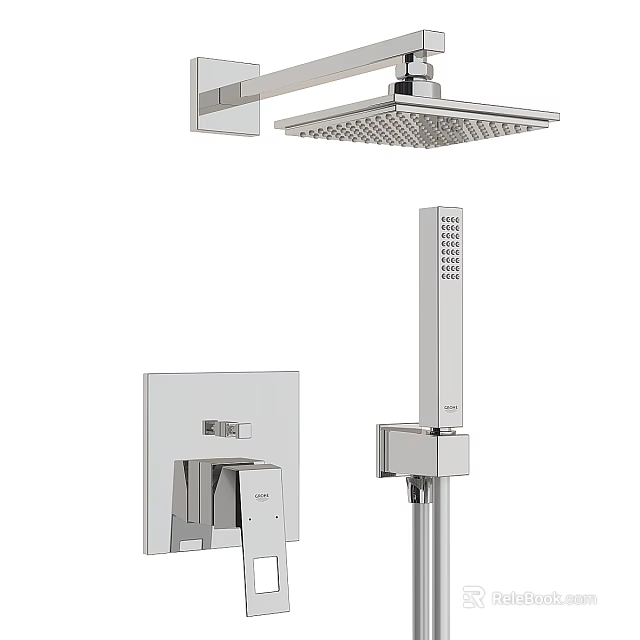 Modern Chrome Shower System With Rainfall Head Handheld Sprayer And Control Panel 3d model