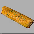 Crispy Golden Rolled Pastry Topped With Fresh Green Chives And Red Filling
