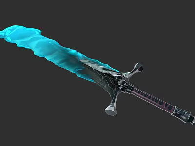 Glowing Blue Crystal Sword With Decorative Black Hilt And Sharp Blade Design 3d model