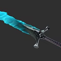 Glowing Blue Crystal Sword With Decorative Black Hilt And Sharp Blade Design 3d model