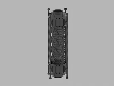 Black Cylindrical Industrial Component With Mesh Structure And Metal Frame 3d model