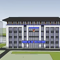 Modern Police Station Building Exterior With Blue Signage And Glass Windows