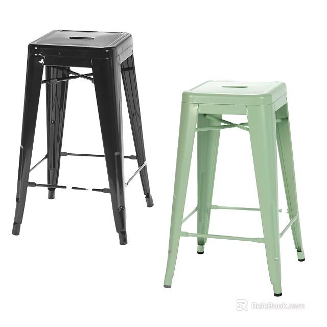 Modern Metal Bar Stools In Black And Mint Green For Kitchen Decor 3d model 
