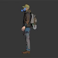 3D Worker Character Wearing Yellow Hard Hat Blue Mask Brown Jacket And Tool Belt