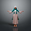Child In Green Top And Beige Long Skirt With White Headscarf Arms Outstretched
