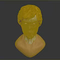 Man 3D Model with Yellow Hair and Pink Neck on Gray Background