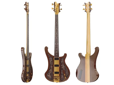 Musical Instruments Electric Basses Featuring Decorative Wooden Craftsmanship and Artistic Designs 3d model