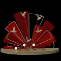Red Fan Shaped Decorative Sculpture With Birds And Red Woven Balls On Golden Base