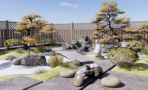 New Chinese Courtyard Dry Landscape Courtyard Garden 3d model