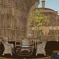 Bamboo Guesthouse Building With Natural Surroundings And Outdoor Seating Area