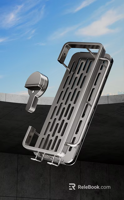 Stainless Steel Kitchen Dish Drainer With Perforated Design And Wall Mounted Holder 3d model 