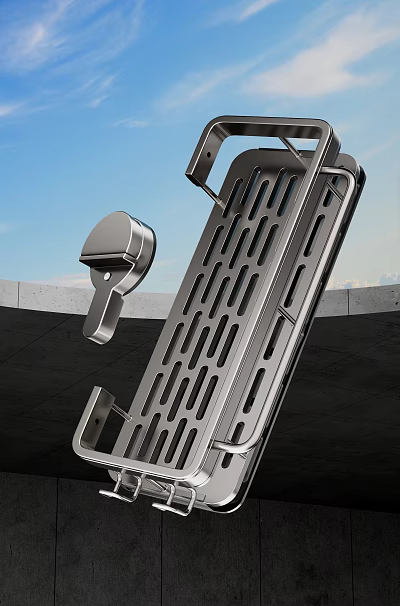 Stainless Steel Kitchen Dish Drainer With Perforated Design And Wall Mounted Holder 3d model